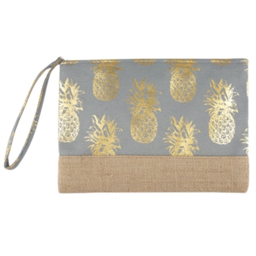 Grey & Gold Metallic Pineapple Zipper Wristlet Bag 🍍